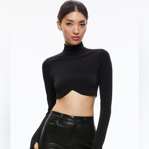 Alice Olivia Melange Black Long Sleeve Crop Top